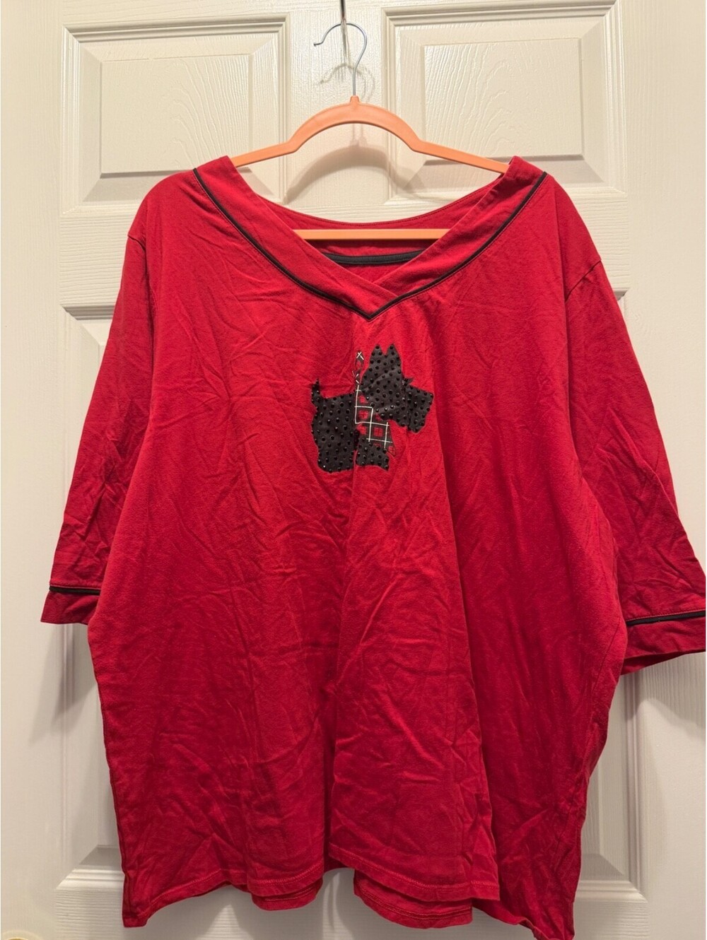 Serenada Sleepwear Red And Black 3/4 Sleeve Scottie Dog Sleep Shirt 3X